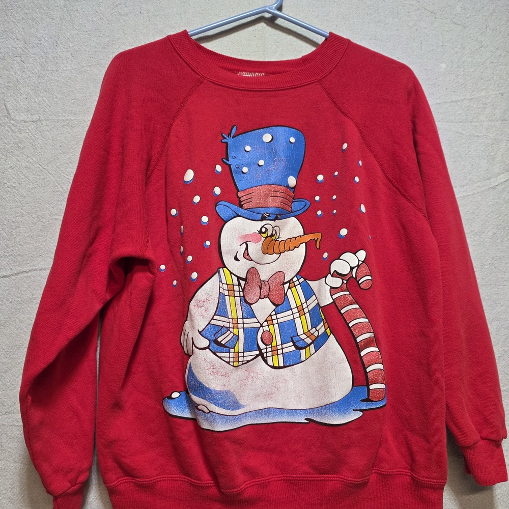 Red Vintage Snowman Graphic Sweater